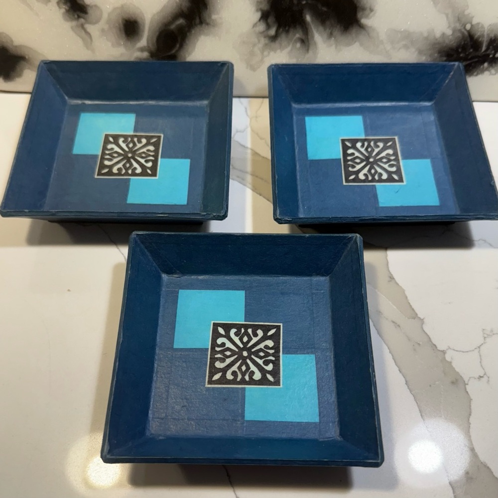 Korean Hanji trays Set of 3 Blue Decorative traditional trays